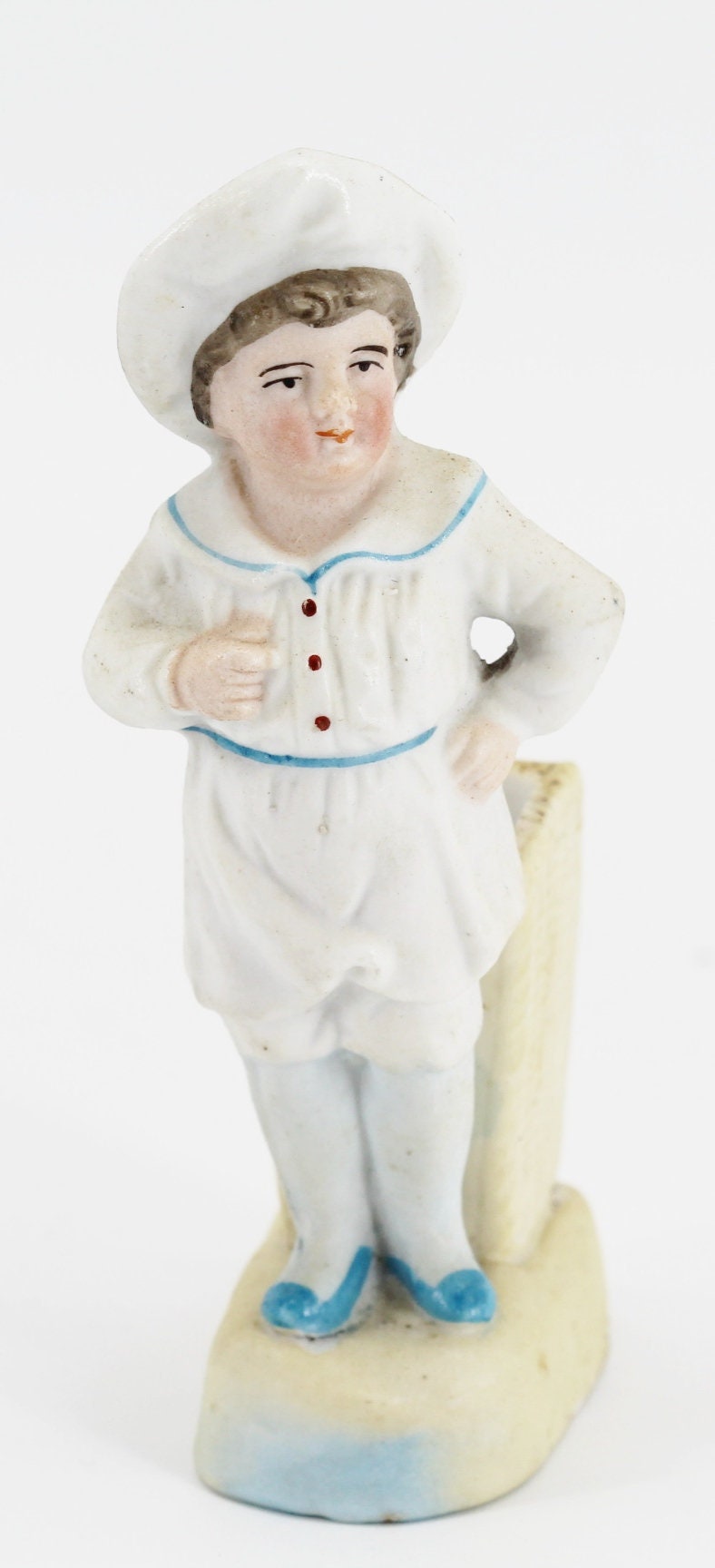 Ancien Porte Stylo Statue Porcelaine