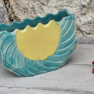 Large blue and yellow ceramic flowerpot vase