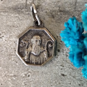 Antique old French religious medal of Saint Benedict Benedict of Nursia patron saint of Europe
