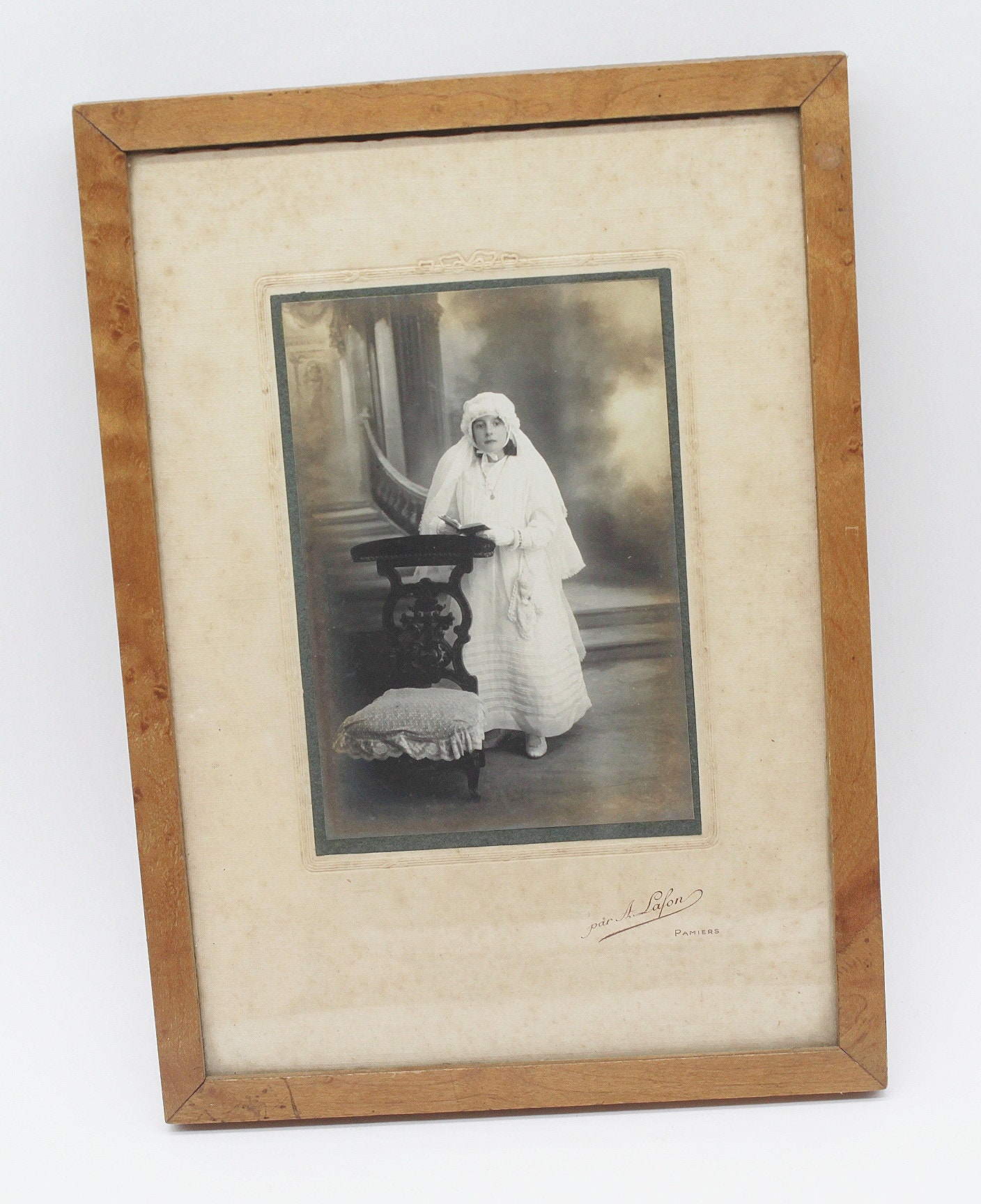 Rare Ancien Cadre Photo Communiante