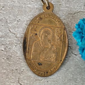 Rare religious medal of Our Lady of Perpetual Help, souvenir of mission in brass
