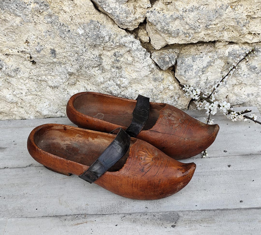 Antique Carved Wooden Clogs – Vintage Rustic Shoes – Rural ...