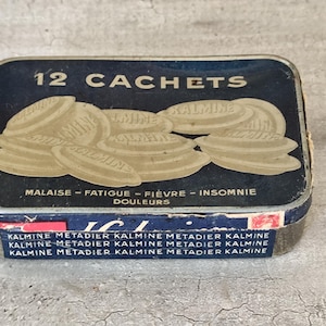 Medicine Box, Vintage Box, Mètadier Laboratory 1930, Iron Box, Metallic Blue, 1930s, Vintage Object, Vintage Gift, Decorative Object