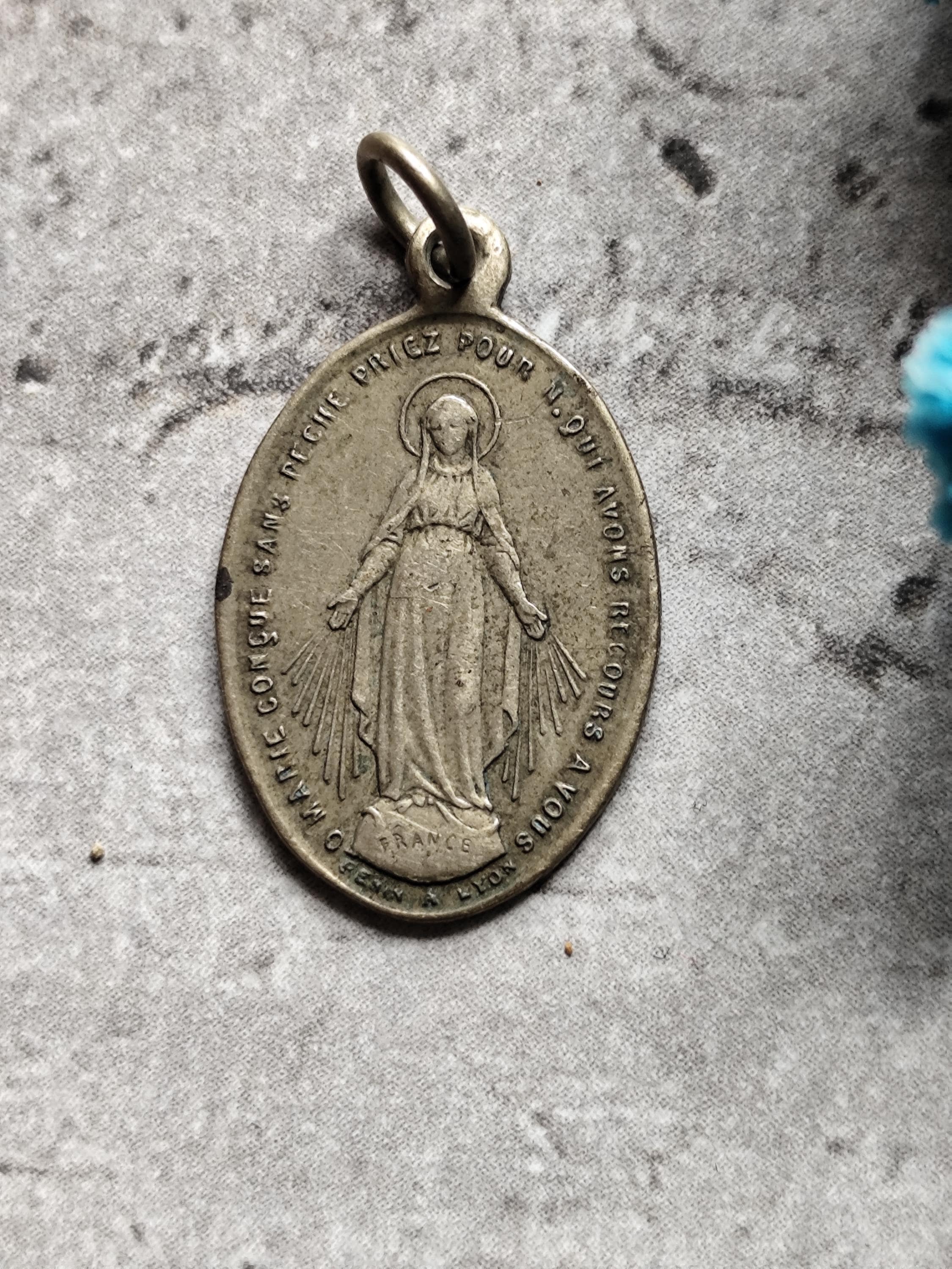 Antique French Religious Medal of the Virgin Mary, O Mary Conceived ...