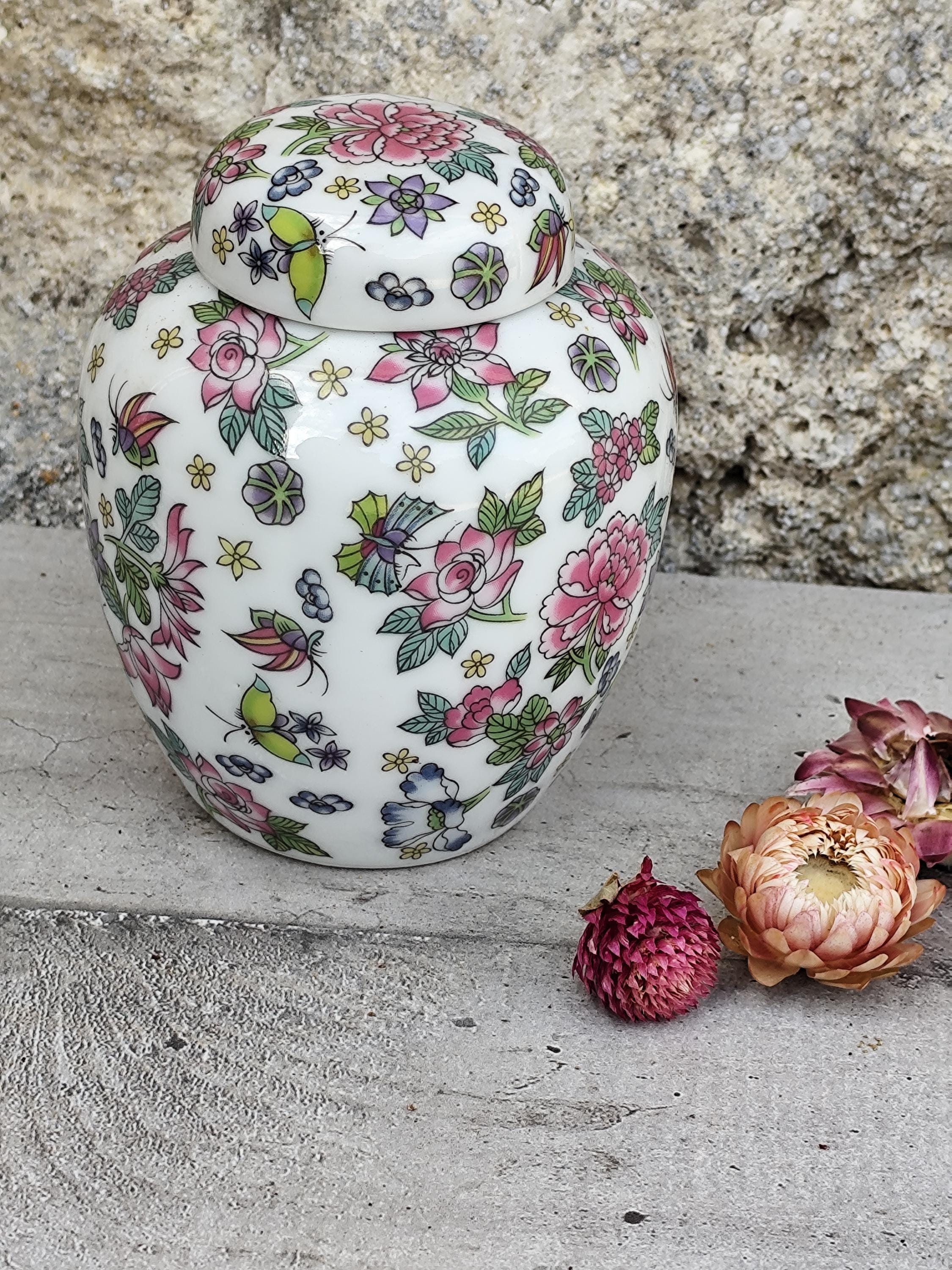 Pot à Gingembre Vintage en Porcelaine Décor Floral Chinois - Décoration