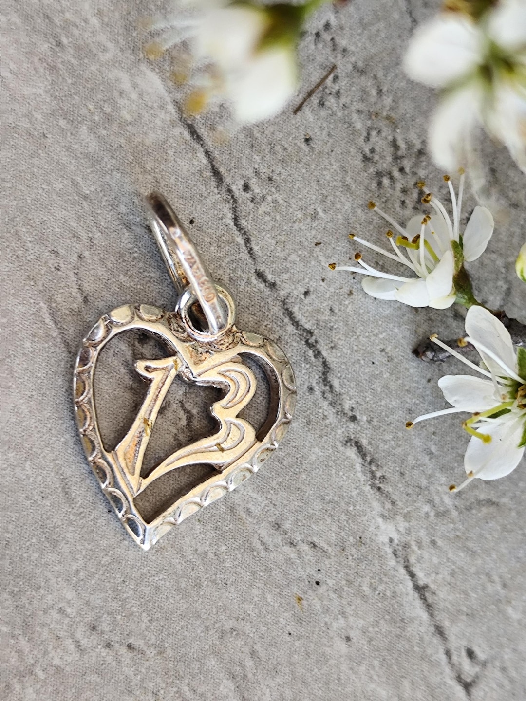 Silver Heart Pendant • Lucky Number 13 • Symbolic Vintage Jewelry