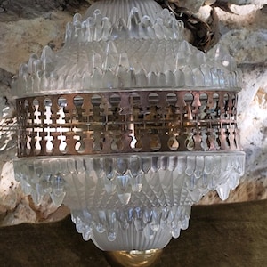rare pendant lamp in molded glass and brass