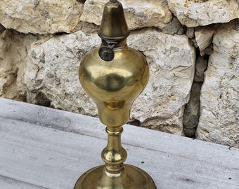Lámpara de aceite antigua de latón macizo | Lámpara de aceite vintage | Decoración rústica retro | Iluminación auténtica de época