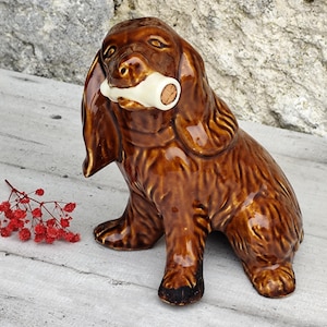 rare dog majolica statue