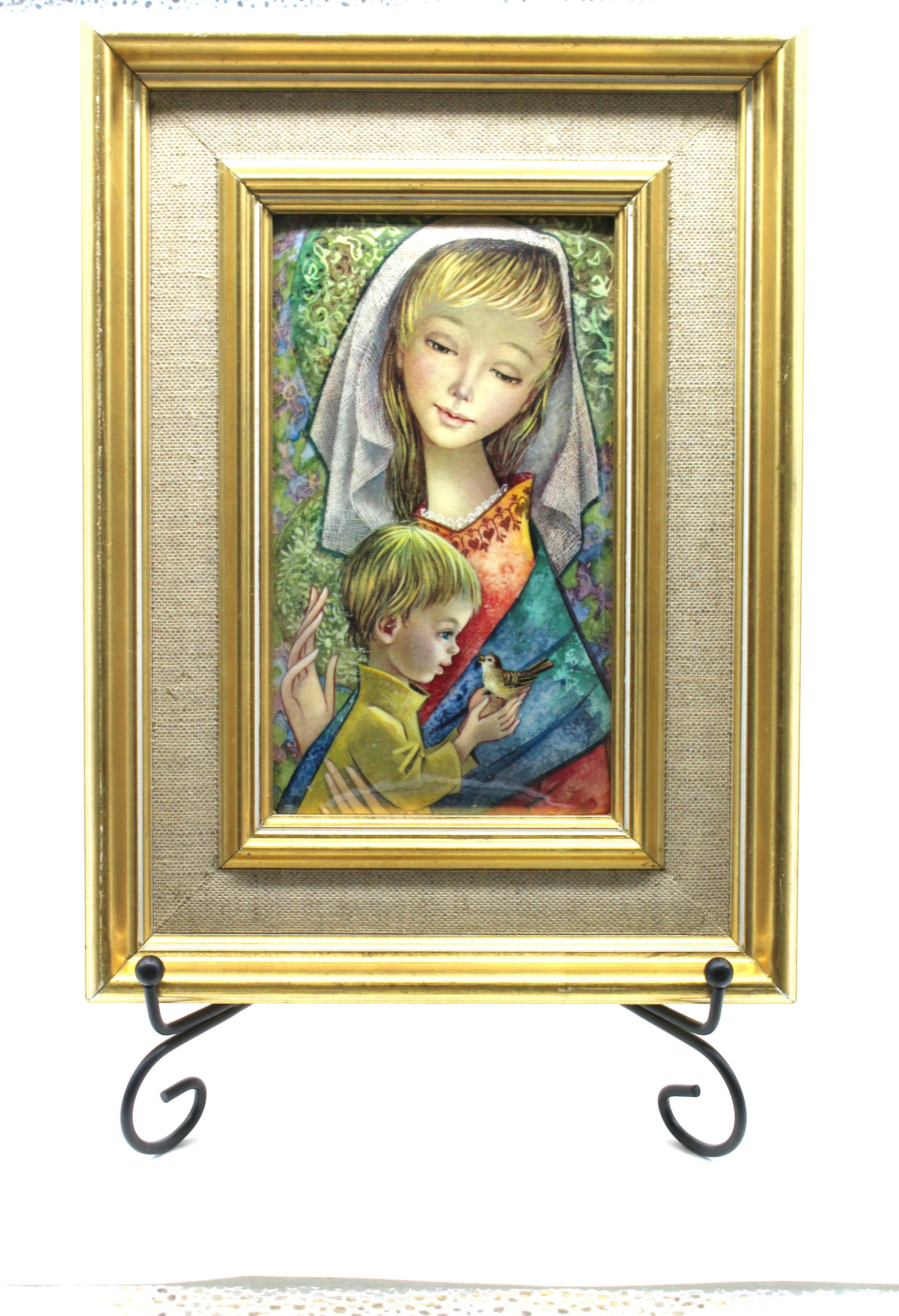 Tableau Femme Enfant Encadrement Doré à La Feuille Helca