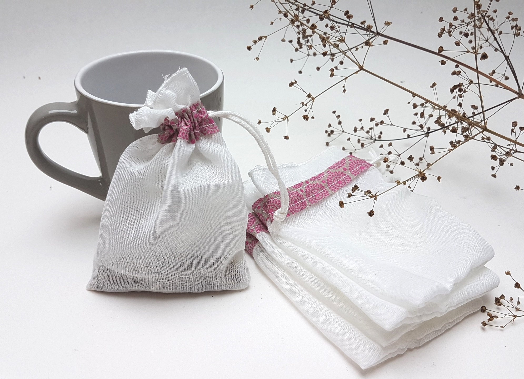 Sachets à Thé Lavables X6 ou X10, Tissu Voile de Coton Oekotex® Garantie Contact Alimentaire, Pour T