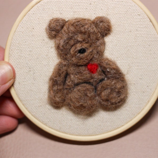 Needle Felted Bear Portrait pattern, PDF, printable template and instructions, Needle Felting tutorial
