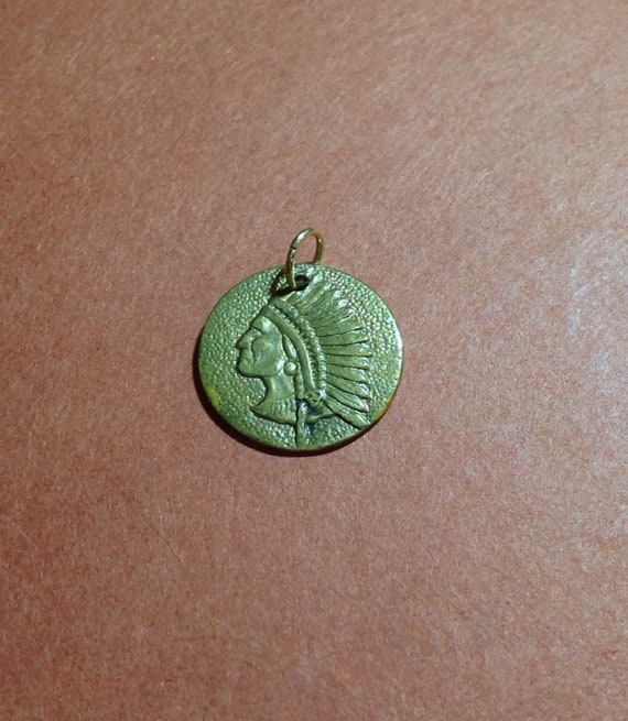 Brass Native American Profile Coin Pendant