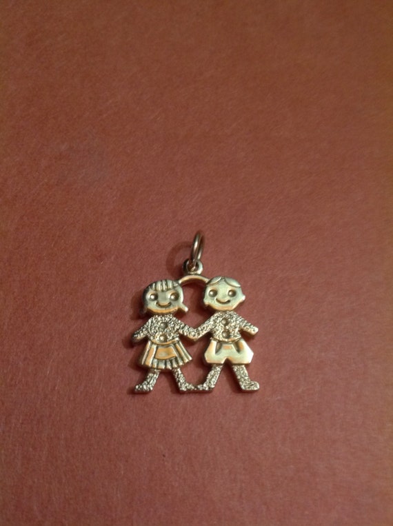 Pals Gold Tone Charm Boy and Girl