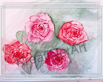 Rosenblüten Aquarell Druck von Original Gemälde