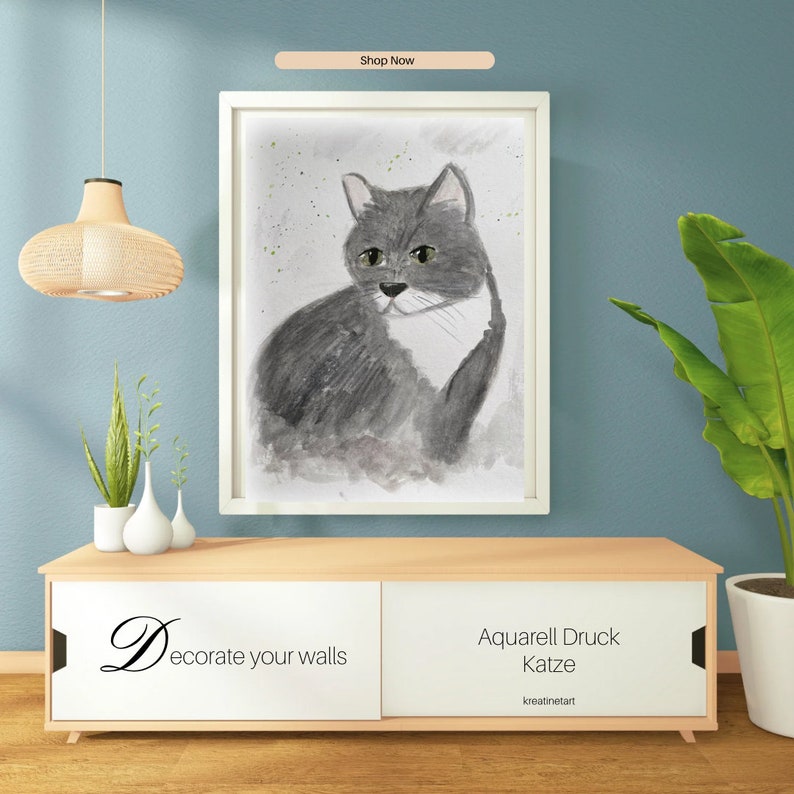 Aquarell Katze von Original Kunstdruck ,Wohndeko, Hintergrund, Geschenkidee,Katzenliebhaber Bild 3