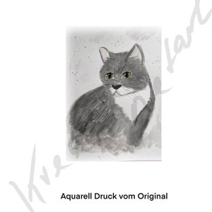 Aquarell Katze von Original Kunstdruck ,Wohndeko, Hintergrund, Geschenkidee,Katzenliebhaber Bild 1
