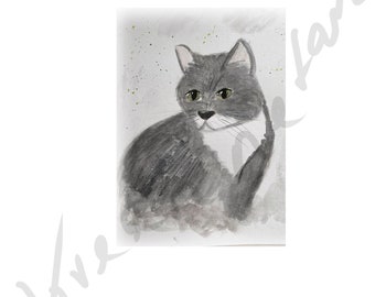 Aquarell Katze von Original Kunstdruck ,Wohndeko, Hintergrund, Geschenkidee,Katzenliebhaber
