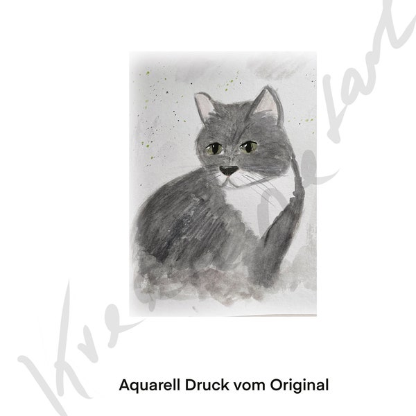 Aquarell Katze von Original Kunstdruck ,Wohndeko, Hintergrund, Geschenkidee,Katzenliebhaber