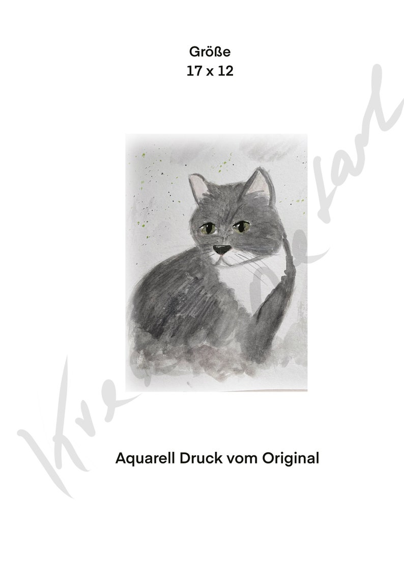 Aquarell Katze von Original Kunstdruck ,Wohndeko, Hintergrund, Geschenkidee,Katzenliebhaber Bild 1