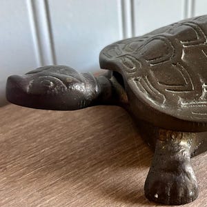 Vintage 1970s brass turtle trinket box with hinged lid 6.25" long 3.25" wide
