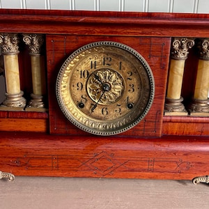 Antique Seth Thomas 1880 Beautiful Pillar Mantel Clock Lion&#39;s Head Gong Strike