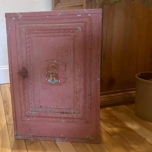 Vintage 1950s Bread/Tortilla Cabinet in Red Metal Pie Safe Cabinet 2 Shelves