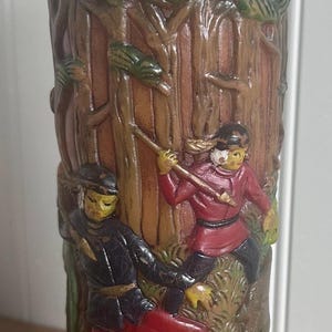 Antique hand painted boar hunt hand carved pillar candle made in Japan