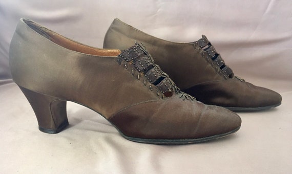 Edwardian 1910s - 1920s beaded satin shoes