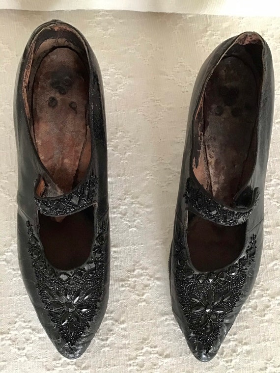 Beautiful 1910s Edwardian beaded black shoes