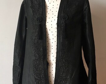 Antique 1890/1900 Black Jacket in Satin, Guipure and Lace. Rare 
