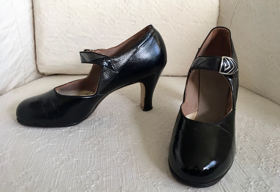 1920s black leather Art Deco shoes