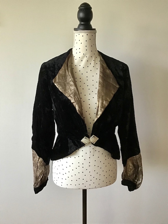 Beautiful 1930s black velvet and lamé evening jack