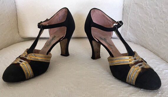 1920s/1930s black crepe evening cocktail shoes
