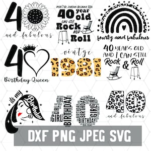 40º aniversário feminino - 40 e Fabulous Svg - Aniversário 40 anos PNG - Download digital - Cricut - Materiais para artesanato - Arquivo de corte para silhueta