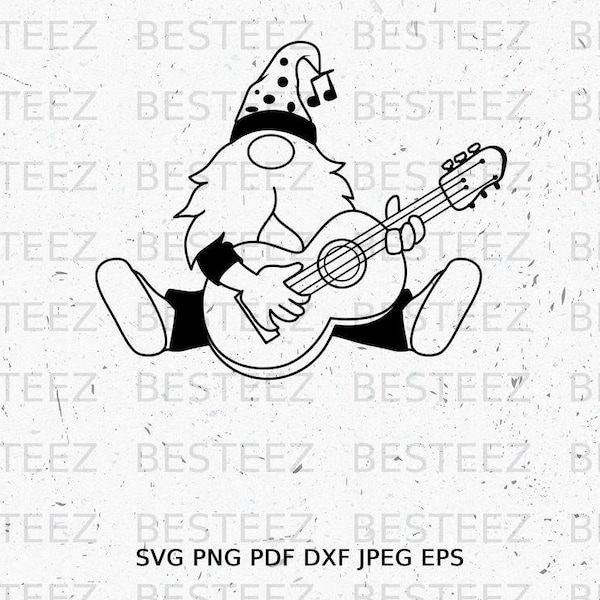 Gnome Ukulele Svg File- Gnomies Guitar Png - Merry Christmas - Digital Download - Cut File for Silhouette