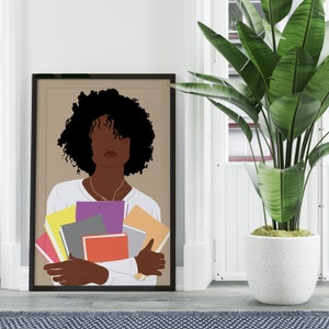 Beautiful Black Woman Books - Black Woman Print - Girl Magic - Printable African American Poster - Girls Room Decor -  Wall Art