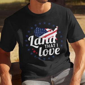 Patrischer Land ich liebe T-Shirt, USA Karte Flagge T-Shirt, American Pride Shirt, 4. Juli Kleidung, Vaterländisches Geschenk, Unabhängigkeitstag