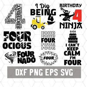 Lustige Jungs 4. Geburtstag - 4 Jahre Svg - Geburtstag 4 PNG - digitaler Download - Geburtstag Cricut - Graben vier - geschnitten eisern Datei für Silhouette