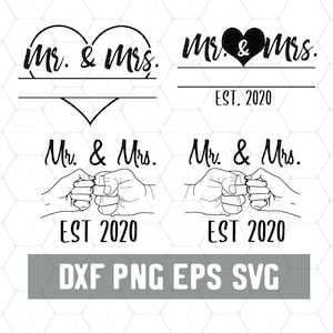 Mr And Mrs SVG - Wedding Cricut - Svg Files Just Married - Husband Wife Dxf - Marriage  Silhouette Download - Groom Bride Clipart