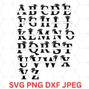 Alfabeto de letras monograma y fuente graduada de números - diseño digital - svg, jpeg, png, dxf- artesanía de graduación diy