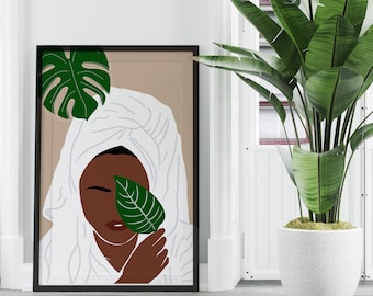 Zwart Meisje kunst- Zwarte Vrouw Print - Meisje Magie - Afdrukbare Afro-Amerikaanse Poster - Meisjes Kamer Decor - Melanine Boek Lezen - Kunst aan de muur