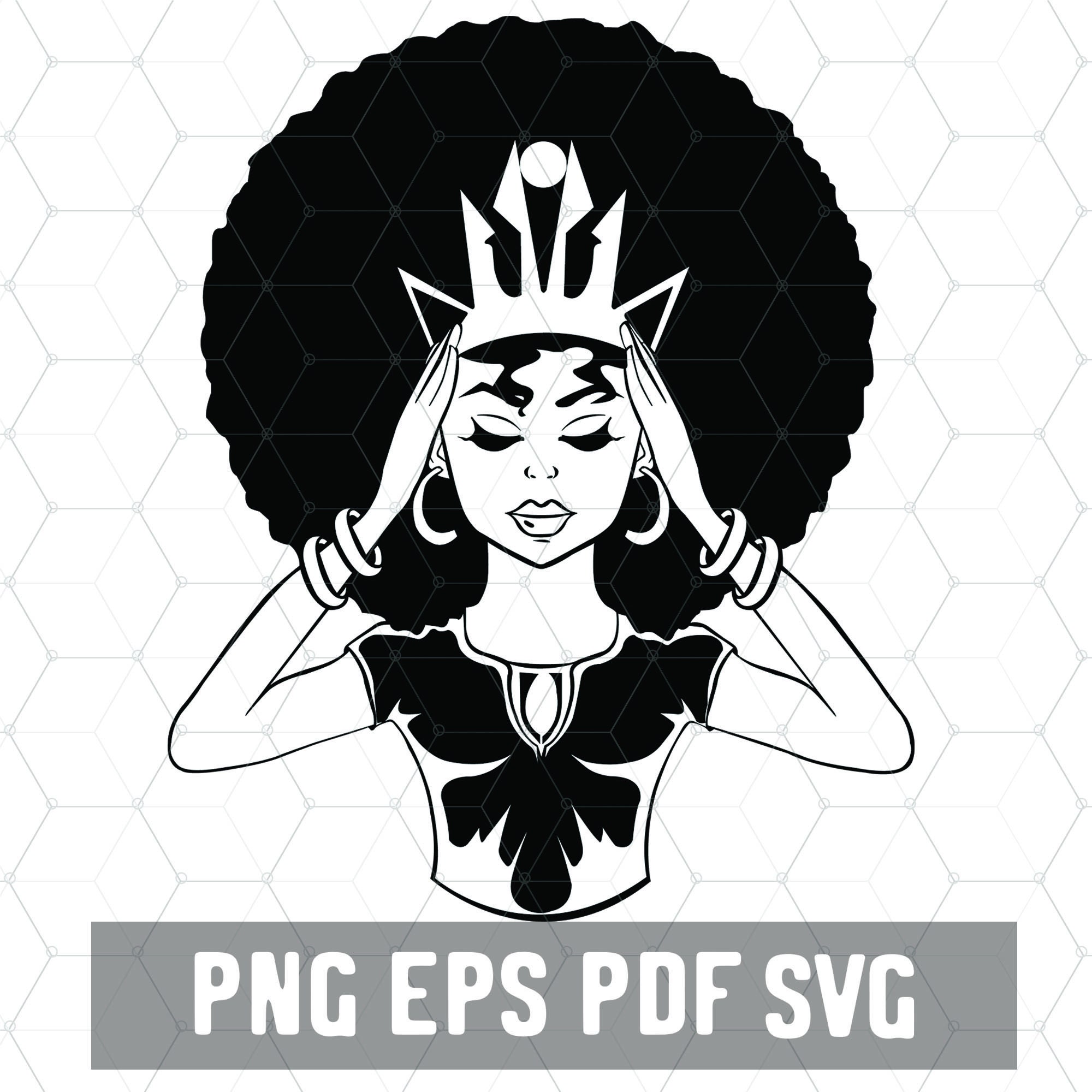 Melanin Black Queen With Black And White SVG PNG Download | Etsy