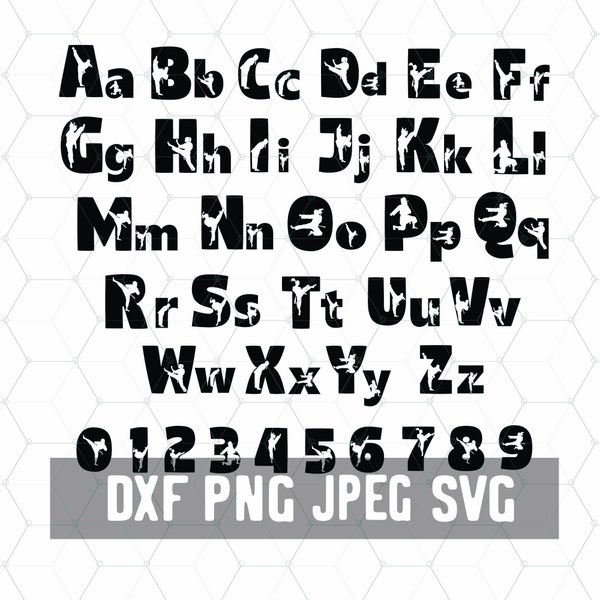 Taekwondo Font SVG - TKD Cricut - Alphabet Svg Files for Cricut  - Martial Arts Dxf - Karate Silhouette Download - Tae Kwon Do Clipart