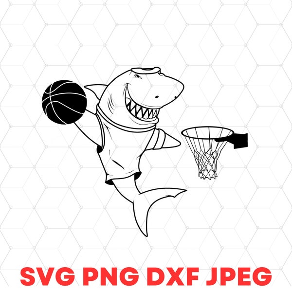 Digital Cute Shark Dunking a Basketball Design - SVG, JPEG, PNG, Dxf Files for Sports and Animal Lovers
