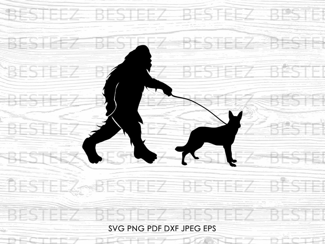 Bigfoot Walking German Shepherd Svg File Sasquatch Dog Walker Etsy Ireland