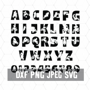 Motorcross Fonts Svg - Biker Alphabet Fonts Cricut - Descarga digital - Braap - Dirt Bike Letters Numbers - Archivo cortado para Silhouette