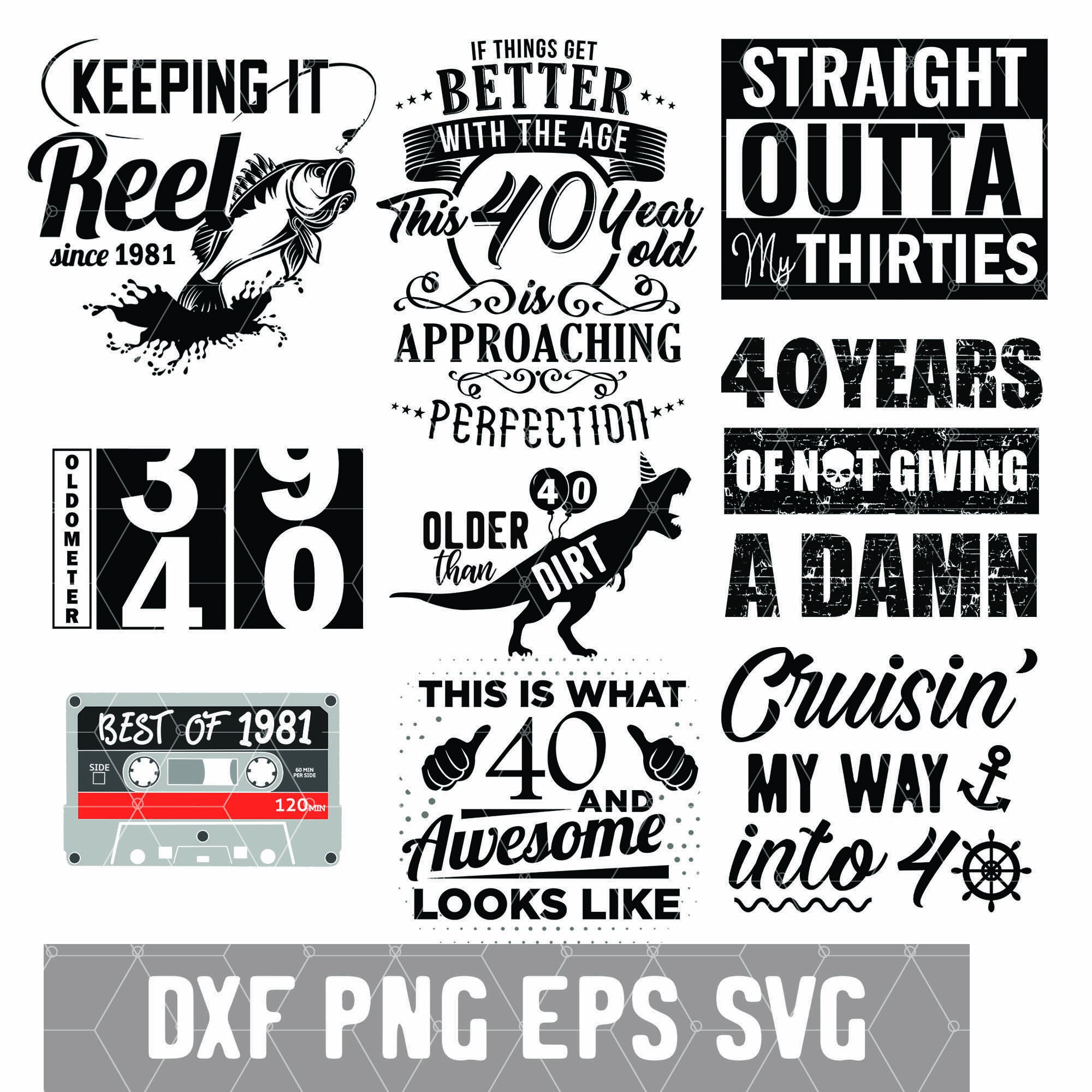 Funny 40th Mens Birthday - 40 Years Svg - Birthday 40 PNG - Digital D…