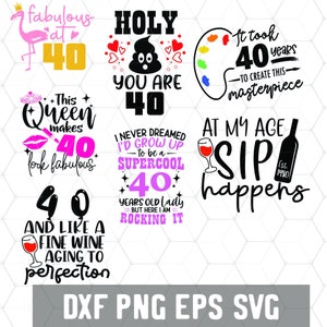 40º aniversário feminino - 40 e Fabulous Svg - Aniversário 40 anos PNG - Download digital - Cricut - Materiais para artesanato - Arquivo de corte para silhueta