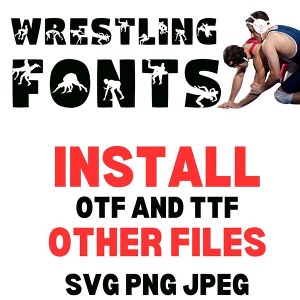College Wrestling Fonts - Digital Design Bundle - Uppercase Letters and Numbers - Otf, Ttf, Svg, Jpeg, Png